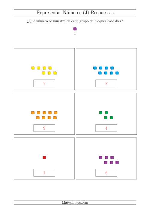 La hoja de ejercicios de Representar números hasta 9 con bloques base diez (Tamaño A4) (J) Página 2