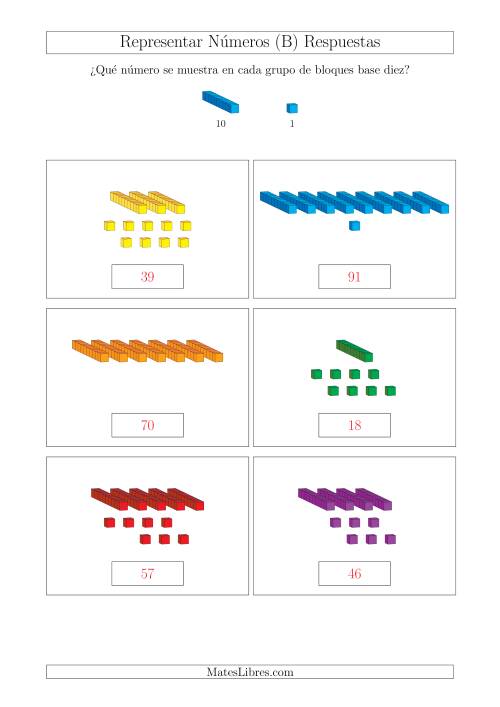La hoja de ejercicios de Representar números hasta 99 con bloques base diez (Tamaño A4) (B) Página 2