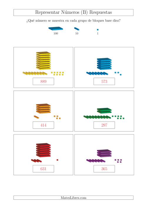 La hoja de ejercicios de Representar números hasta 999 con bloques base diez (Tamaño A4) (B) Página 2