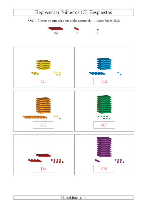 La hoja de ejercicios de Representar números hasta 999 con bloques base diez (Tamaño A4) (C) Página 2