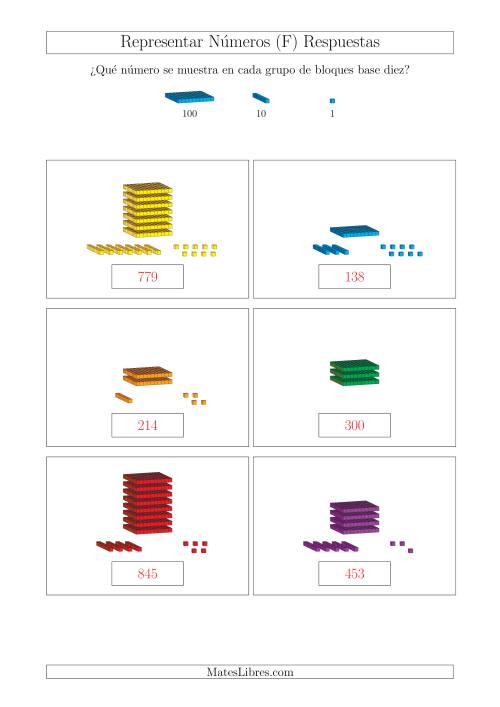 La hoja de ejercicios de Representar números hasta 999 con bloques base diez (Tamaño A4) (F) Página 2