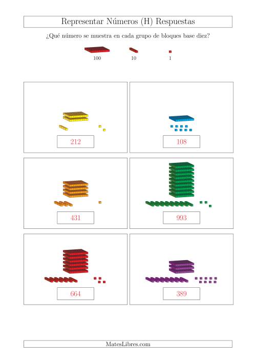 La hoja de ejercicios de Representar números hasta 999 con bloques base diez (Tamaño A4) (H) Página 2