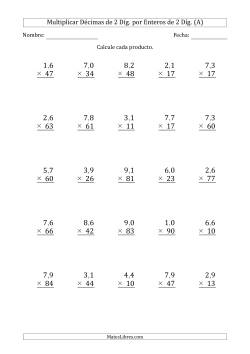 Multiplicar Décimas de 2 Díg. por Enteros de 2 Díg.