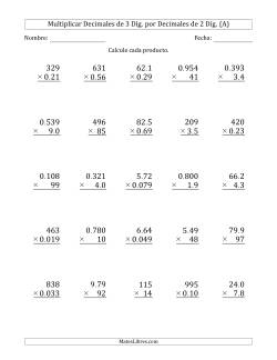 Multiplicar Decimales de 3 Díg. por Decimales de 2 Díg.
