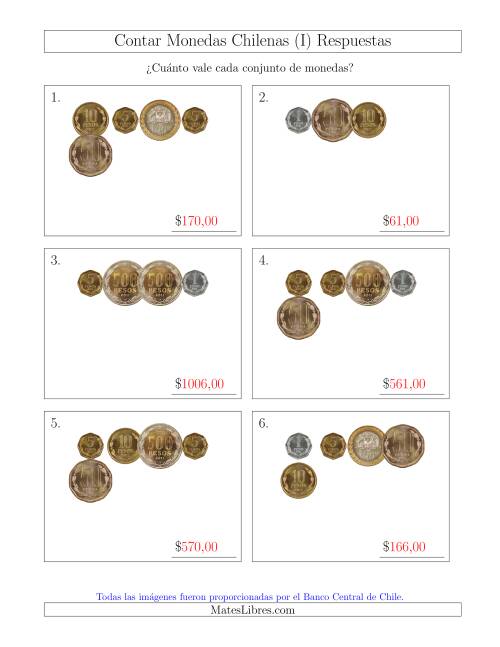 La hoja de ejercicios de Contar Colecciones Pequeñas de Monedas Chilenas (I) Página 2