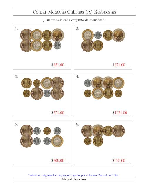 La hoja de ejercicios de Contar Colecciones de Monedas Chilenas (A) Página 2