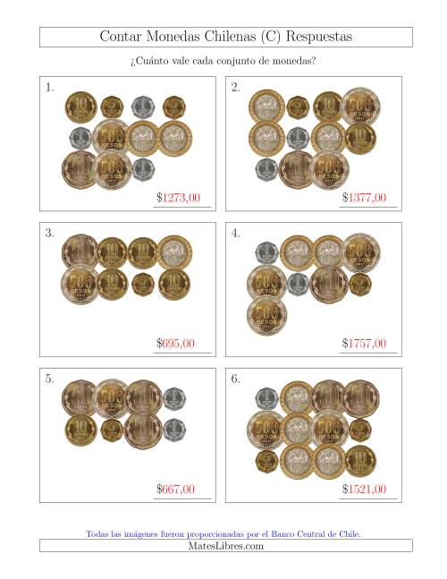 La hoja de ejercicios de Contar Colecciones Grandes de Monedas Chilenas (C) Página 2