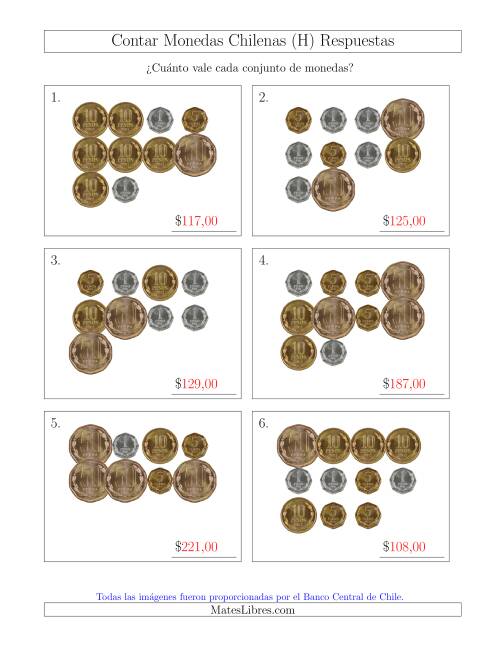 La hoja de ejercicios de Contar Colecciones Grandes de Monedas Chilenas sin Monedas de 100 ó 500 (H) Página 2