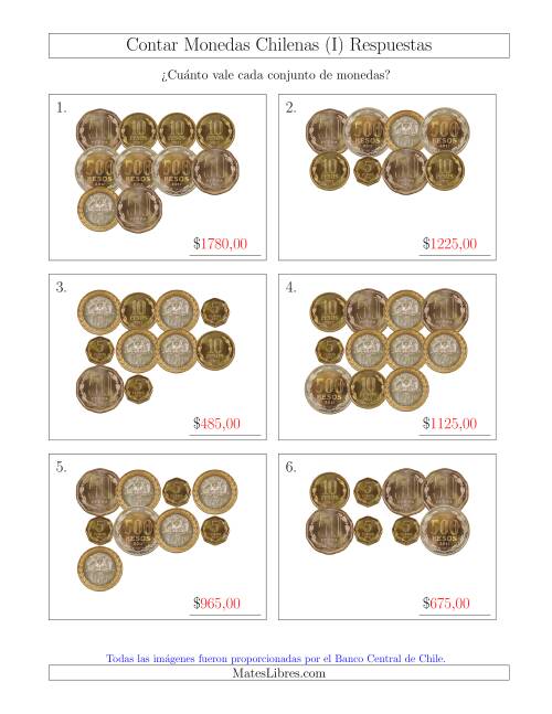 La hoja de ejercicios de Contar Colecciones Grandes de Monedas Chilenas sin Monedas de 1 (I) Página 2