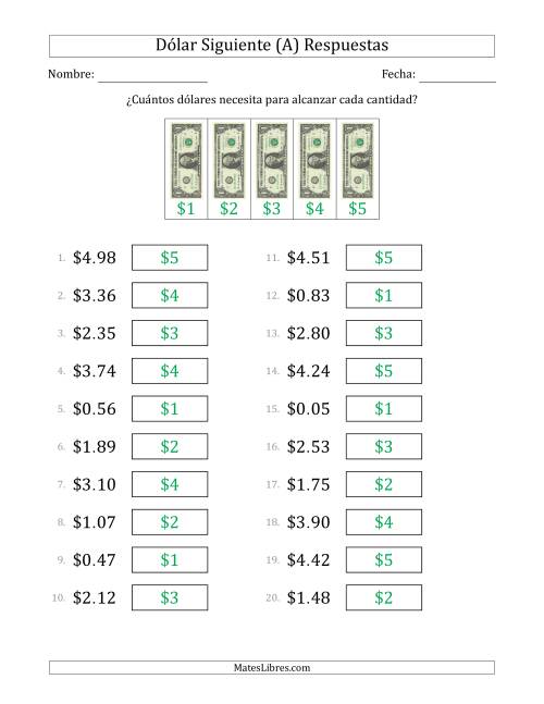 La hoja de ejercicios de Estrategias del Dólar Siguiente con Cantidades hasta $5 (Estados Unidos) (A) Página 2