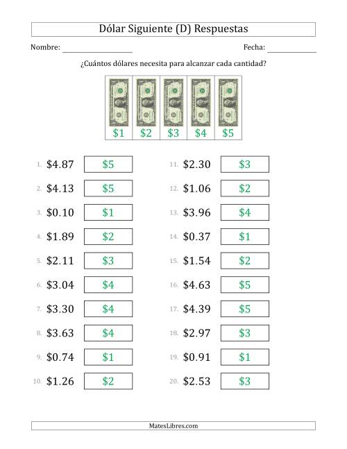La hoja de ejercicios de Estrategias del Dólar Siguiente con Cantidades hasta $5 (Estados Unidos) (D) Página 2