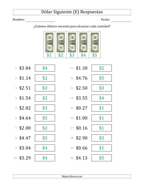 La hoja de ejercicios de Estrategias del Dólar Siguiente con Cantidades hasta $5 (Estados Unidos) (E) Página 2