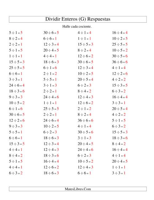 La hoja de ejercicios de Divisiones Básicas hasta 36 (sin Ceros) (G) Página 2