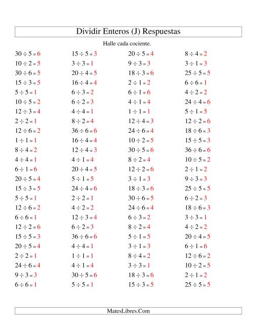 La hoja de ejercicios de Divisiones Básicas hasta 36 (sin Ceros) (J) Página 2
