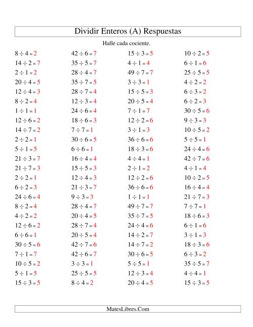 La hoja de ejercicios de Divisiones Básicas hasta 49 (sin Ceros) (A) Página 2