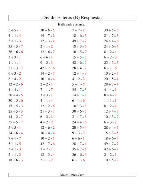La hoja de ejercicios de Divisiones Básicas hasta 49 (sin Ceros) (B) Página 2