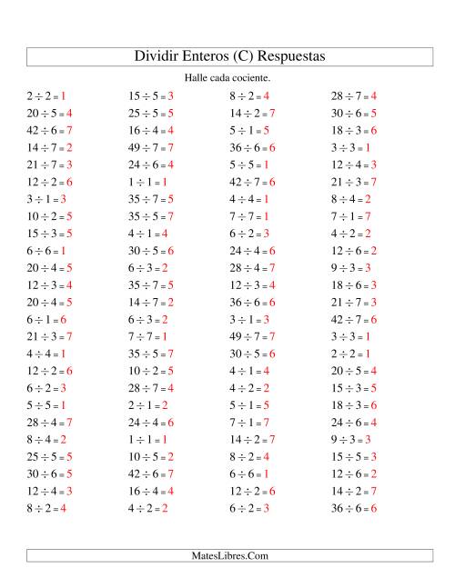 La hoja de ejercicios de Divisiones Básicas hasta 49 (sin Ceros) (C) Página 2