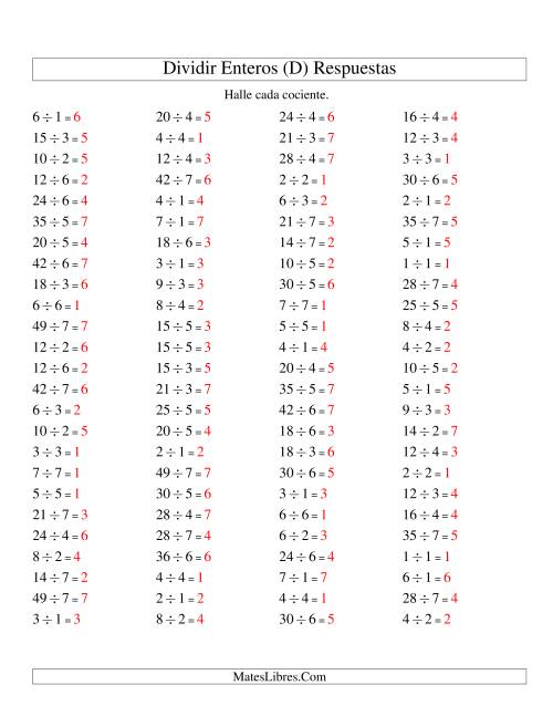 La hoja de ejercicios de Divisiones Básicas hasta 49 (sin Ceros) (D) Página 2