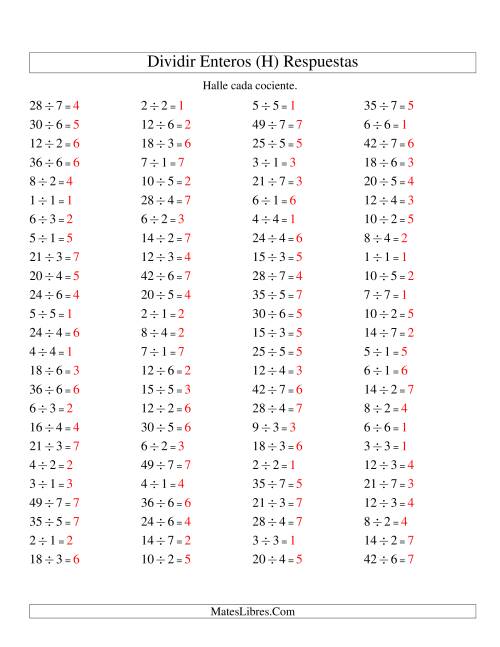 La hoja de ejercicios de Divisiones Básicas hasta 49 (sin Ceros) (H) Página 2