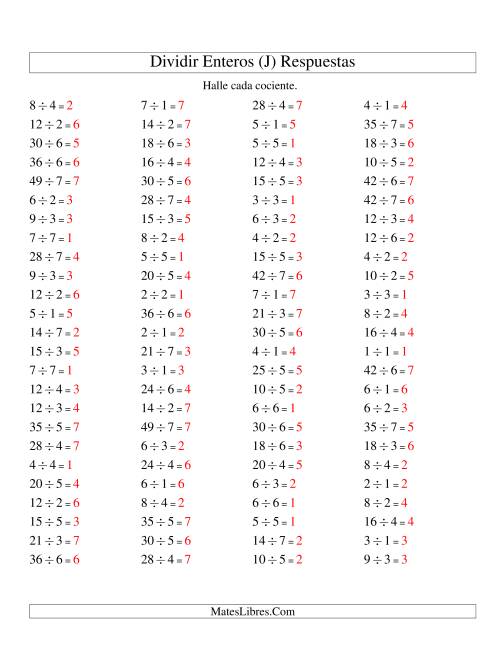 La hoja de ejercicios de Divisiones Básicas hasta 49 (sin Ceros) (J) Página 2
