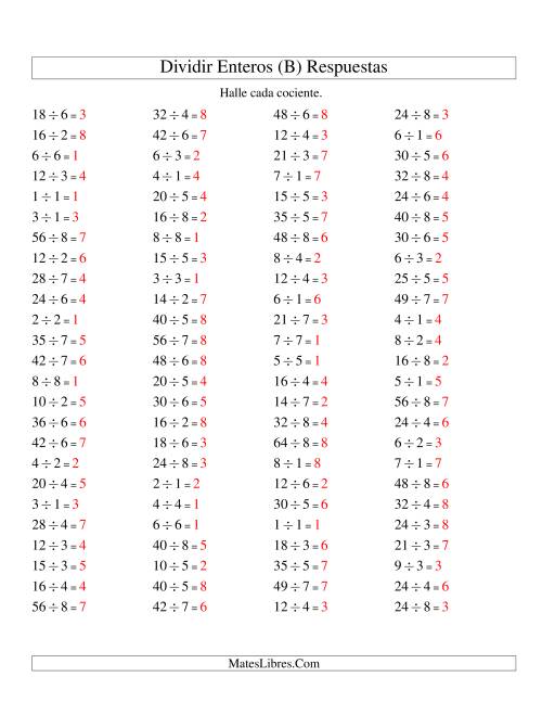La hoja de ejercicios de Divisiones Básicas hasta 64 (sin Ceros) (B) Página 2