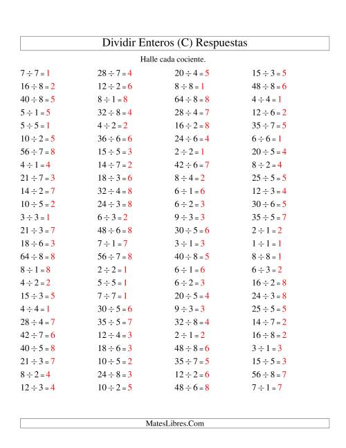 La hoja de ejercicios de Divisiones Básicas hasta 64 (sin Ceros) (C) Página 2