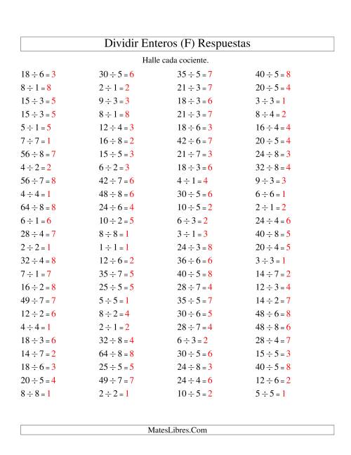 La hoja de ejercicios de Divisiones Básicas hasta 64 (sin Ceros) (F) Página 2