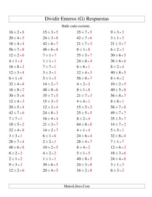 La hoja de ejercicios de Divisiones Básicas hasta 64 (sin Ceros) (G) Página 2