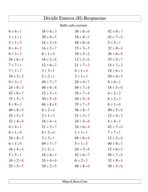 La hoja de ejercicios de Divisiones Básicas hasta 64 (sin Ceros) (H) Página 2