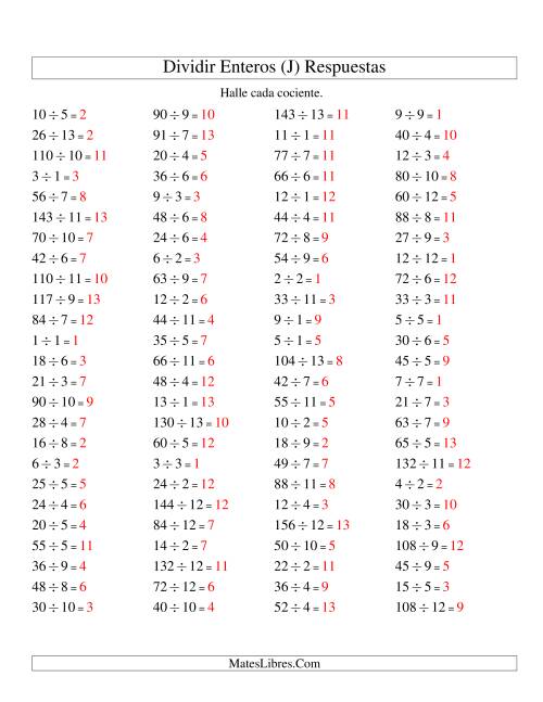 La hoja de ejercicios de Divisiones Básicas hasta 169 (sin Ceros) (J) Página 2