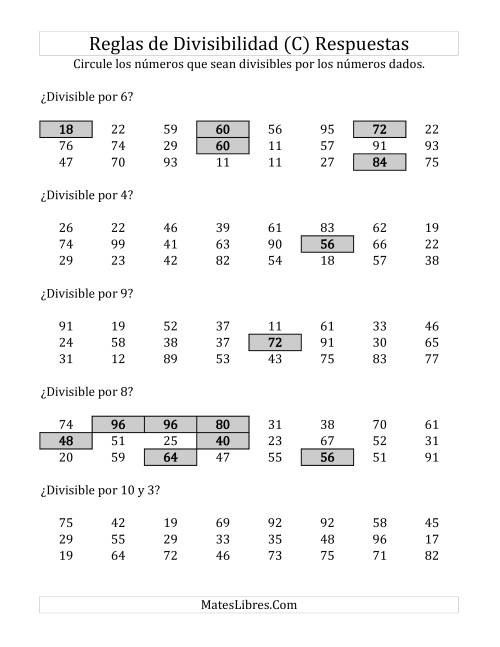 La hoja de ejercicios de Reglas de Divisibilidad por Números de 2 a 10 (C) Página 2