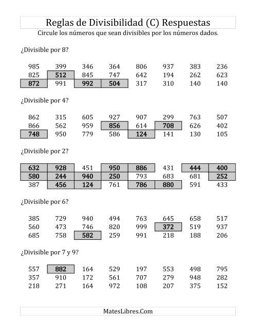 La hoja de ejercicios de Reglas de Divisibilidad por Números de 2 a 10 (C) Página 2