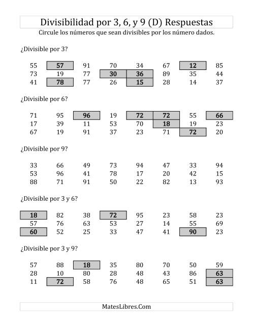 La hoja de ejercicios de Reglas de Divisibilidad por 3, 6 y 9 (D) Página 2