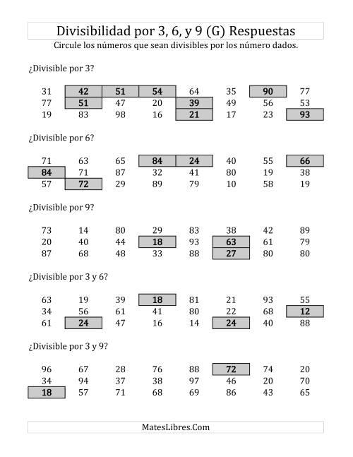 La hoja de ejercicios de Reglas de Divisibilidad por 3, 6 y 9 (G) Página 2