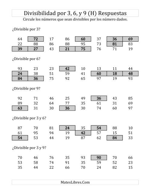 La hoja de ejercicios de Reglas de Divisibilidad por 3, 6 y 9 (H) Página 2