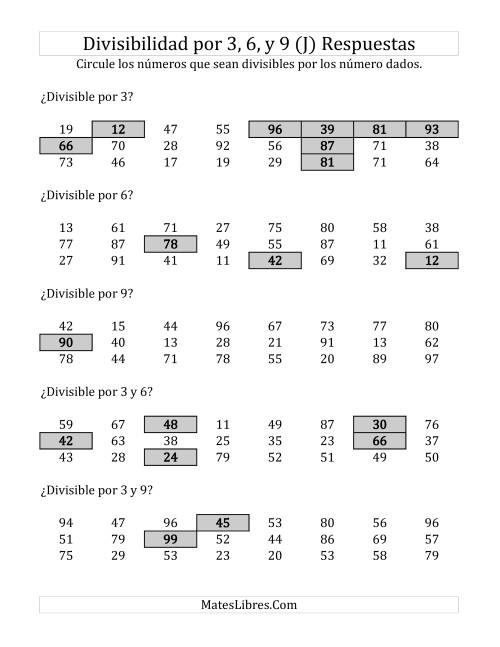 La hoja de ejercicios de Reglas de Divisibilidad por 3, 6 y 9 (J) Página 2
