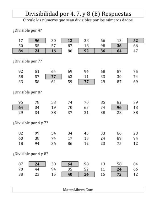 La hoja de ejercicios de Reglas de Divisibilidad por 4, 7 y 8 (E) Página 2