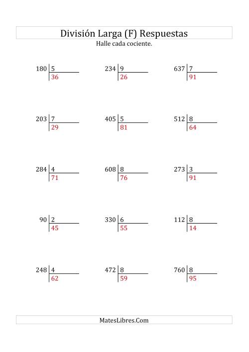 La hoja de ejercicios de División Larga en Formato Europeo -- Divisor de 1 Dígito, Cociente de 2 Dígitos, Sin Resto (F) Página 2
