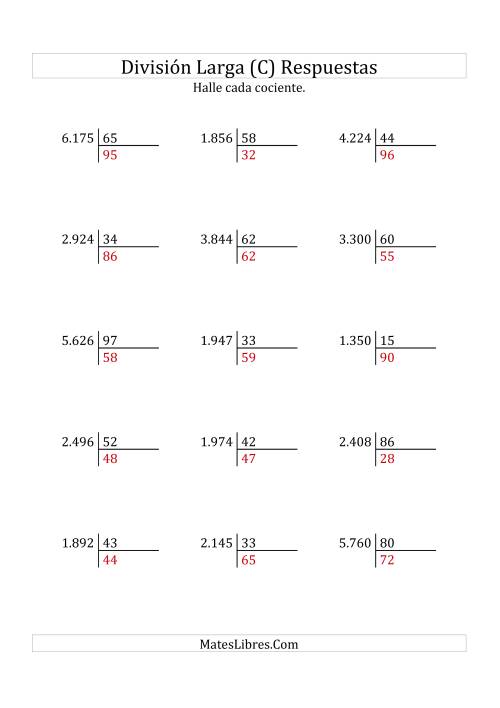 La hoja de ejercicios de División Larga en Formato Europeo -- Divisor de 2 Dígitos, Cociente de 2 Dígitos, Sin Resto (C) Página 2