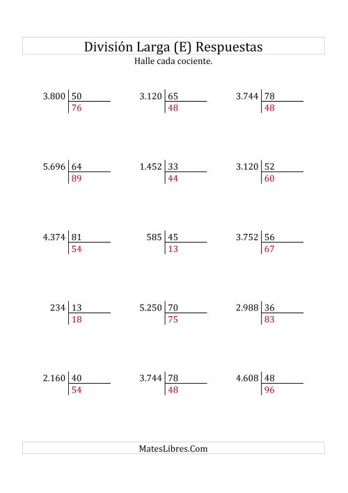 La hoja de ejercicios de División Larga en Formato Europeo -- Divisor de 2 Dígitos, Cociente de 2 Dígitos, Sin Resto (E) Página 2