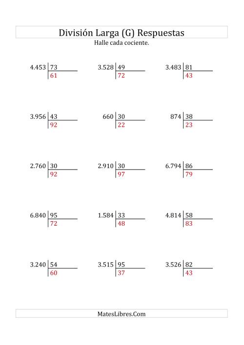 La hoja de ejercicios de División Larga en Formato Europeo -- Divisor de 2 Dígitos, Cociente de 2 Dígitos, Sin Resto (G) Página 2