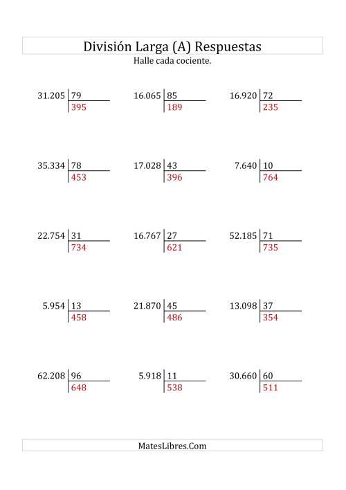 La hoja de ejercicios de División Larga en Formato Europeo -- Divisor de 2 Dígitos, Cociente de 3 Dígitos, Sin Resto (A) Página 2