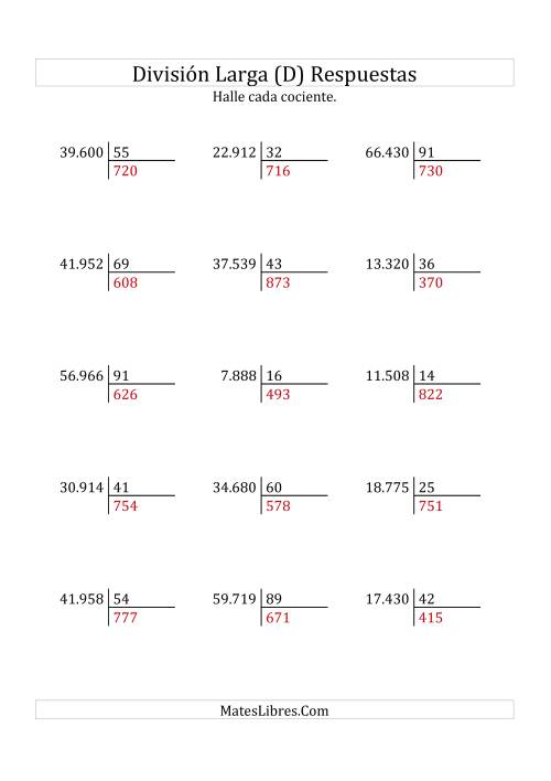 La hoja de ejercicios de División Larga en Formato Europeo -- Divisor de 2 Dígitos, Cociente de 3 Dígitos, Sin Resto (D) Página 2