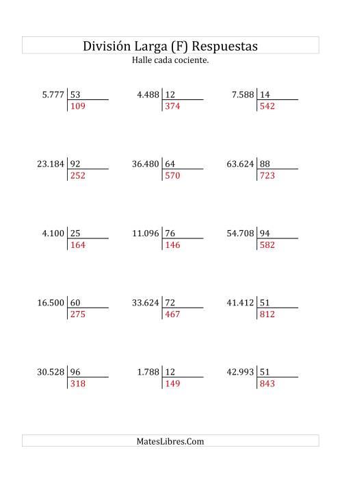 La hoja de ejercicios de División Larga en Formato Europeo -- Divisor de 2 Dígitos, Cociente de 3 Dígitos, Sin Resto (F) Página 2