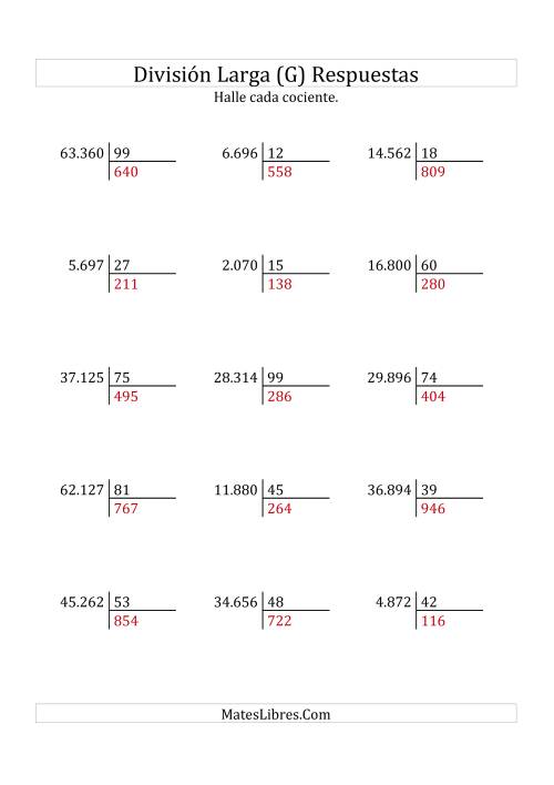 La hoja de ejercicios de División Larga en Formato Europeo -- Divisor de 2 Dígitos, Cociente de 3 Dígitos, Sin Resto (G) Página 2