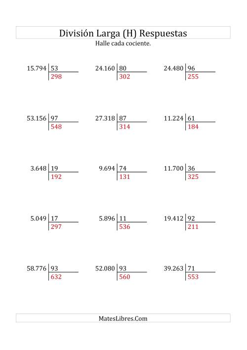 La hoja de ejercicios de División Larga en Formato Europeo -- Divisor de 2 Dígitos, Cociente de 3 Dígitos, Sin Resto (H) Página 2
