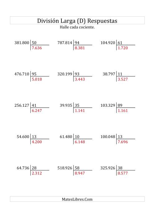 La hoja de ejercicios de División Larga en Formato Europeo -- Divisor de 2 Dígitos, Cociente de 4 Dígitos, Sin Resto (D) Página 2
