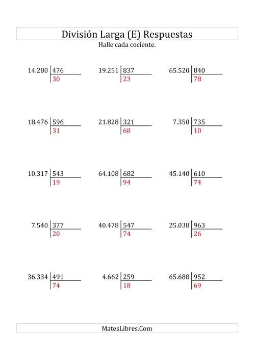 La hoja de ejercicios de División Larga en Formato Europeo -- Divisor de 3 Dígitos, Cociente de 2 Dígitos, Sin Resto (E) Página 2