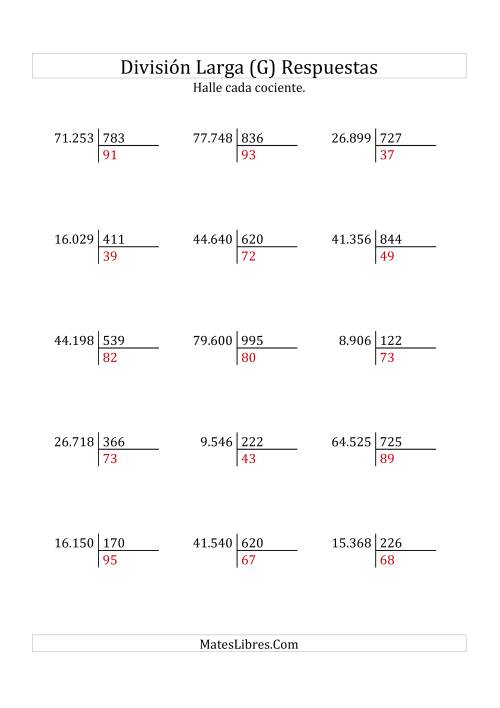 La hoja de ejercicios de División Larga en Formato Europeo -- Divisor de 3 Dígitos, Cociente de 2 Dígitos, Sin Resto (G) Página 2