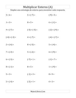 Multiplicación de Enteros, Rango de (-9) a 9
